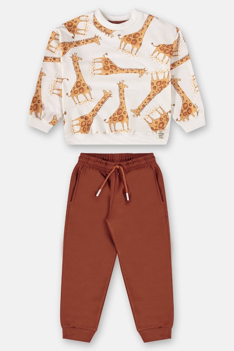 Conjunto Up Baby blusao molecoton e calça moletom girafinha