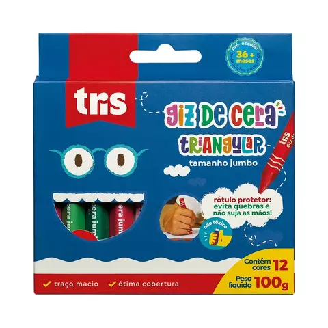 Giz de Cera Tamanho Jumbo Triangular - 12 Cores - Tris