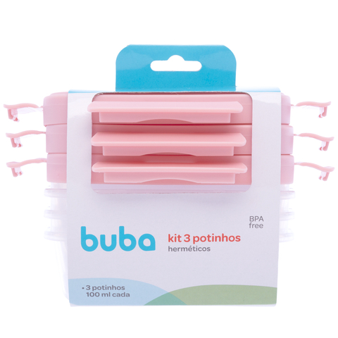 Kit 3 potinhos hermeticos rosa Buba