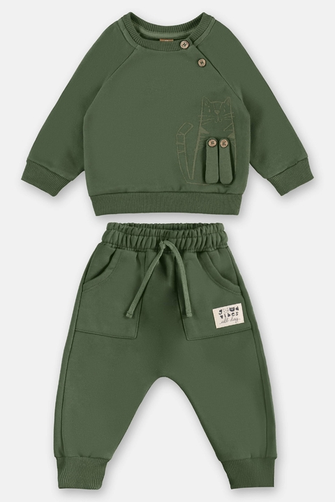 Conjunto Up baby blusao e calça em moletom verde bronze