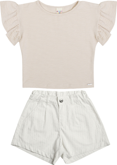 Conjunto Have Fun short sarja listra bilho blusa malha enrrugada - comprar online