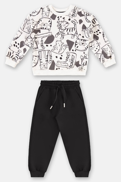 Conjunto Up baby blusao e calça em moletom animais preto e branco - comprar online