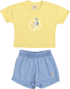 Conjunto Have Fun lemon blusa e short jeans com amarelo siciliano - comprar online