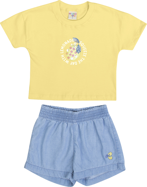 Conjunto Have Fun lemon blusa e short jeans com amarelo siciliano - comprar online