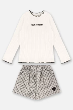 Conjunto Up Baby blusa ribana e malha tweed natural