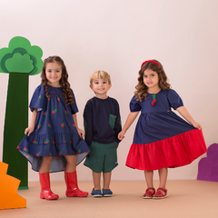 Vestido Recortes Galles marinho e vermelho-Precoce - comprar online