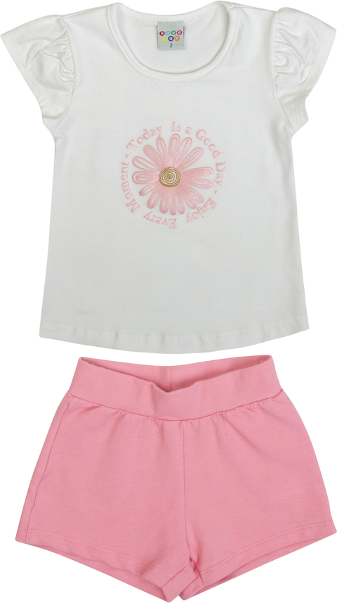 Conjunto Have Fun Good Day blusa off e short rosa - comprar online