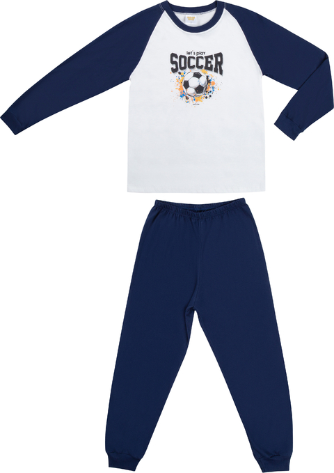 Pijama Have fun calça e camiseta meia malha Soccer off white - comprar online
