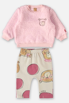 Conjunto blusao pelo e calça molecotom rosa urso Up Baby - comprar online