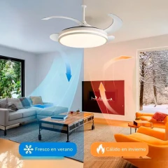 VENTILADOR DE TECHO RETRACTIL CON LUZ LED BLANCO ETHEOS - tienda online