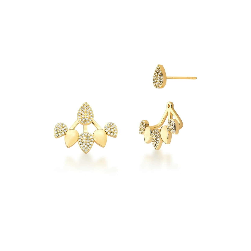 Brinco Ear Jacket Gotas Lisas e Cravejadas