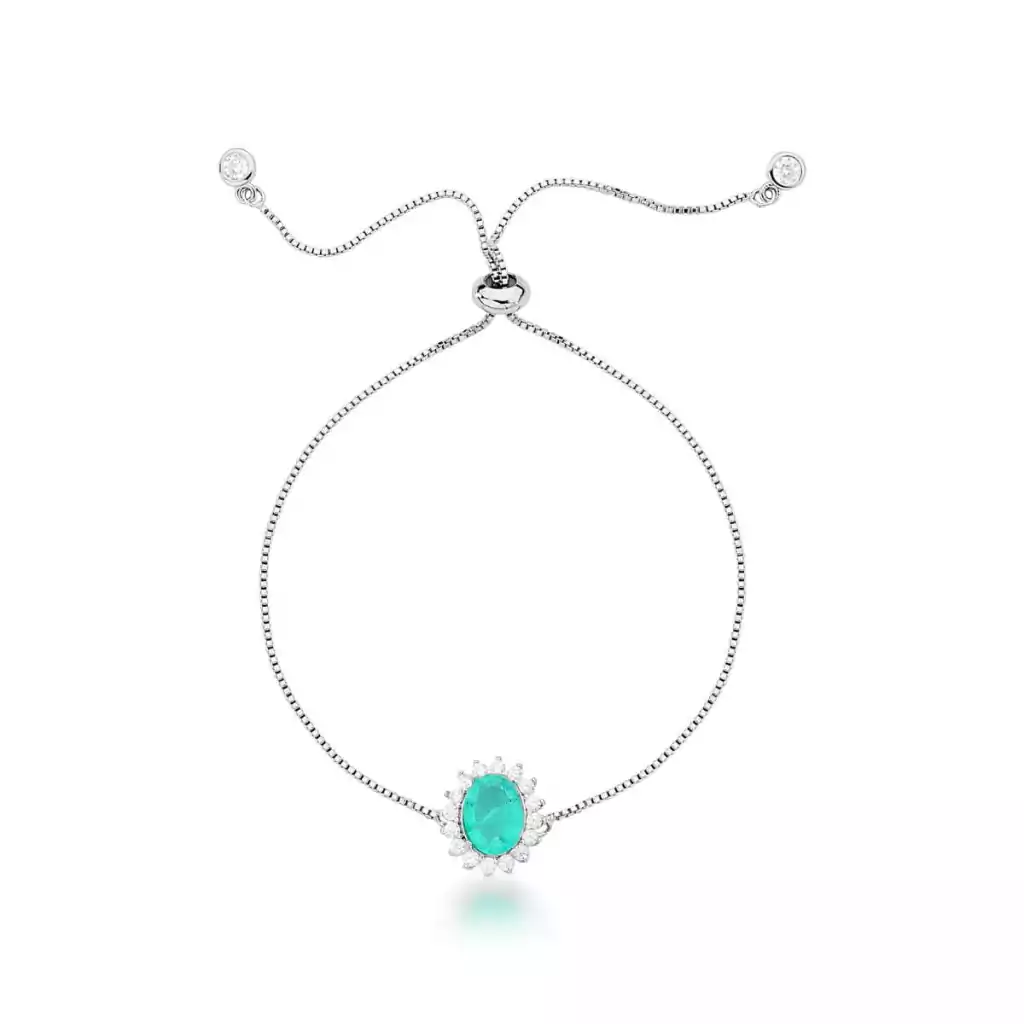 Pulseira Ajustável Oval Turmalina Fusion e Zircônias Ródio Branco