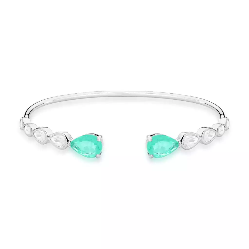 Bracelete Aberto Gotas Turmalina Fusion e Zircônias Ródio Branco