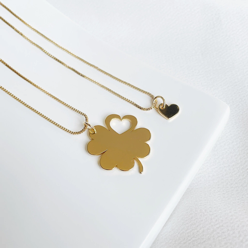 Colar Mãe e Filha Trevo + Coração