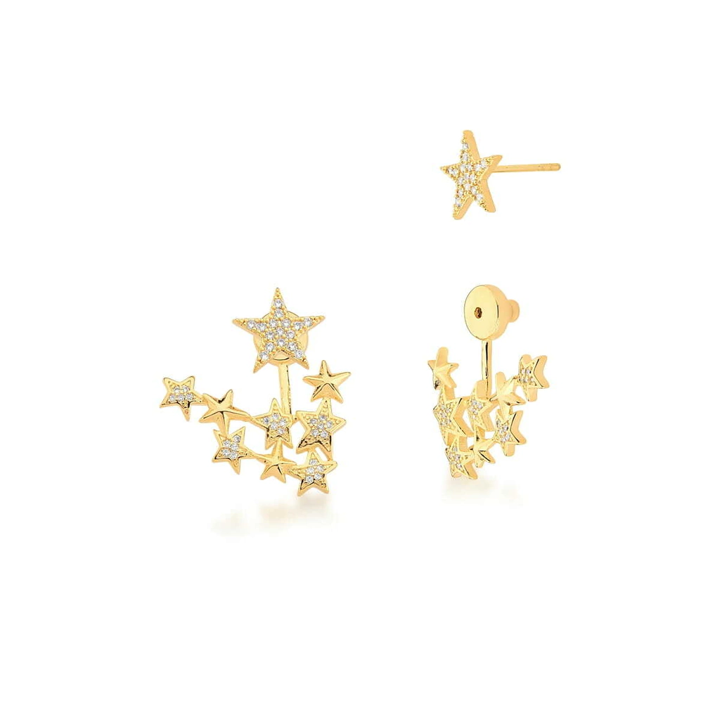 Brinco Ear Jacket Estrelas Cravejadas