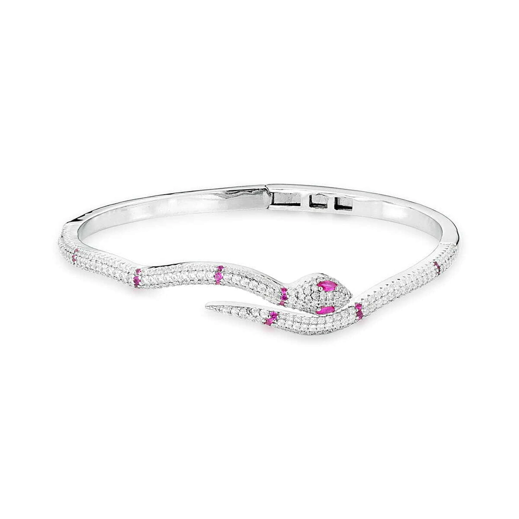 Bracelete Cobra Zircônias Marsala Ródio Branco