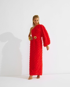 Vestido um ombro texturizado plumas na internet