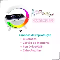 Luminária G Speaker RGB Bluetooth Carregador Indução Relógio - comprar online