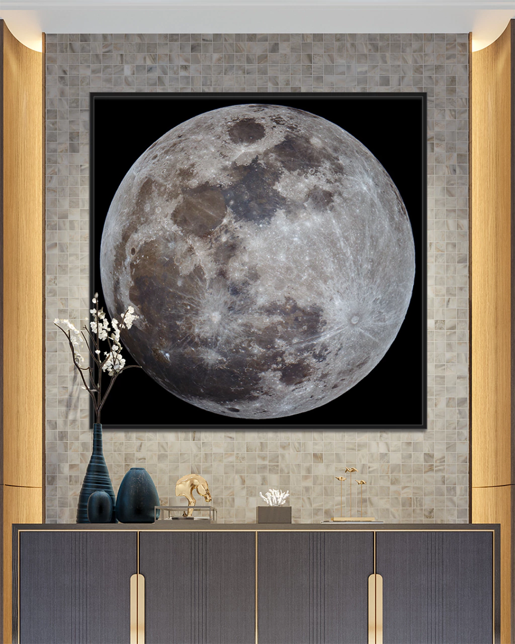 Quadro decorativo Lua Cheia. Canvas com moldura.