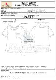 Modelagem ADULTO FEMININO - T-shirt Básica Gola (AFBa001)