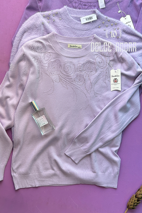 SWEATER VISCOSA STRAS FLOR- LILA - comprar online