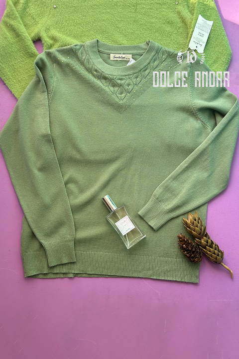 SWEATER VISCOSA STRAS TRIAN - VERDE OLIVA - comprar online