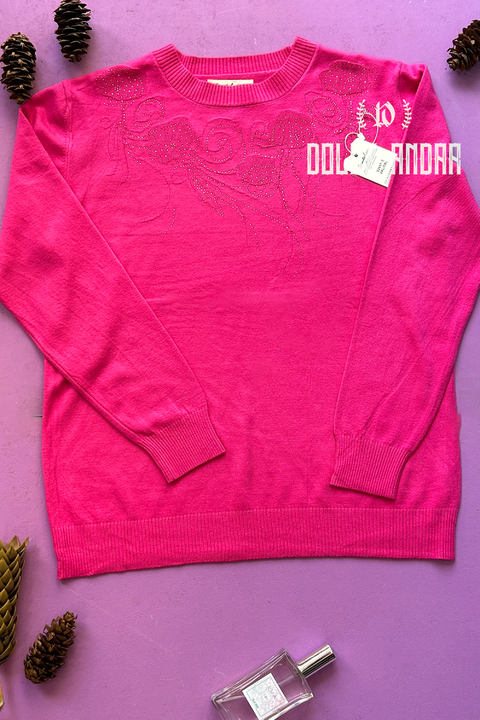 SWEATER VISCOSA STRAS FLOR- FUCSIA - comprar online