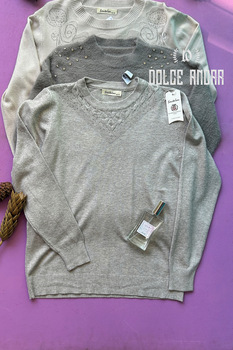 SWEATER VISCOSA STRAS TRIAN - GRIS - comprar online