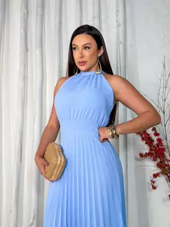 Vestido Plissado Frente Única na internet
