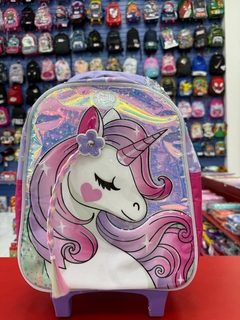 F1908 MOCHILA CON CARRO 14´ NENA UNICORNIO TRENZA (7792621128067)