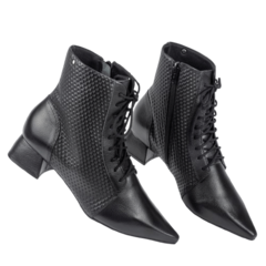 Bota Preta Cadarço e Ziper Lateral Salto 3,5 cm Lj Luciana Janich