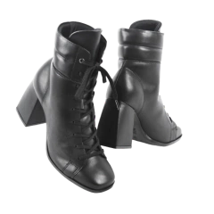 Bota Preta Cadarço Salto Bloco 8cm Lj Luciana Janich