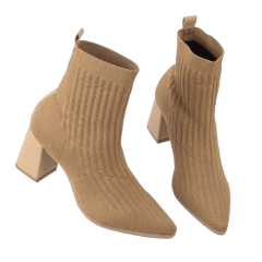 Bota Textil Elastano Palha Salto 7cm Bico Fino Lj Luciana Janich