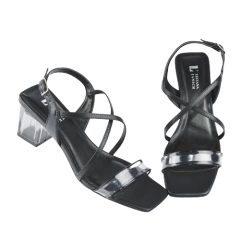 Sandália Preta Salto Cristal Quadrado 7cm Lj Luciana Janich