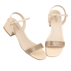Sandalia Creme Strass Frontal Salto 4,5 cm LJ Luciana Janich