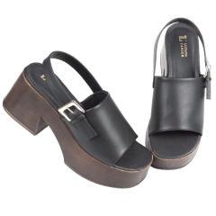Sandalia Preta Salto Bloco 8cm LJ Luciana Janich