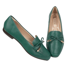 Sapatilha Verde Laço Cristal Frontal Bico Quadrado LJ Luciana Janich
