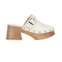 Tamanco Off White Botões Dourados Salto Bloco 8cm LJ Luciana Janich na internet