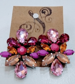 Aros de strass fucsia y naranja