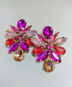 Aros de gemas color fucsia sandía y rosa opal
