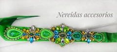Cinto bordado verde neón y Strass