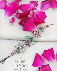 Pulsera de gemas rosa y verde aqua