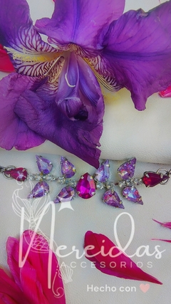 Pulsera de gemas y strass Lila y fucsia brillante