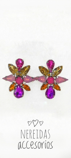 Aros de gemas fucsia y champagne