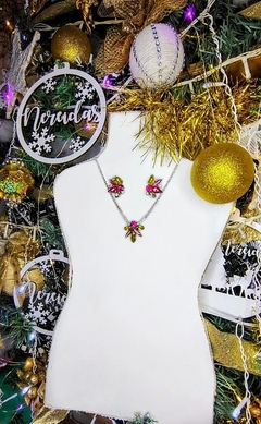 Set collar y aros de gemas fucsia y amarillo - comprar online