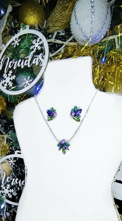 Set de collar y aros de gemas verdes y Lila - comprar online
