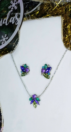 Set de collar y aros de gemas verdes y Lila