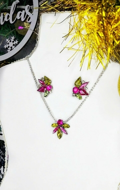 Set collar y aros de gemas fucsia y amarillo