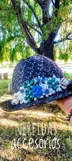Sombrero tanguero de rafia azul
