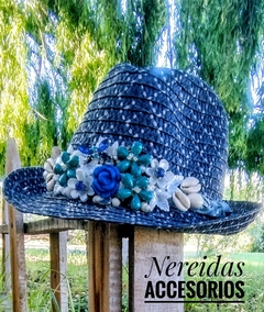 Sombrero tanguero de rafia azul - comprar online
